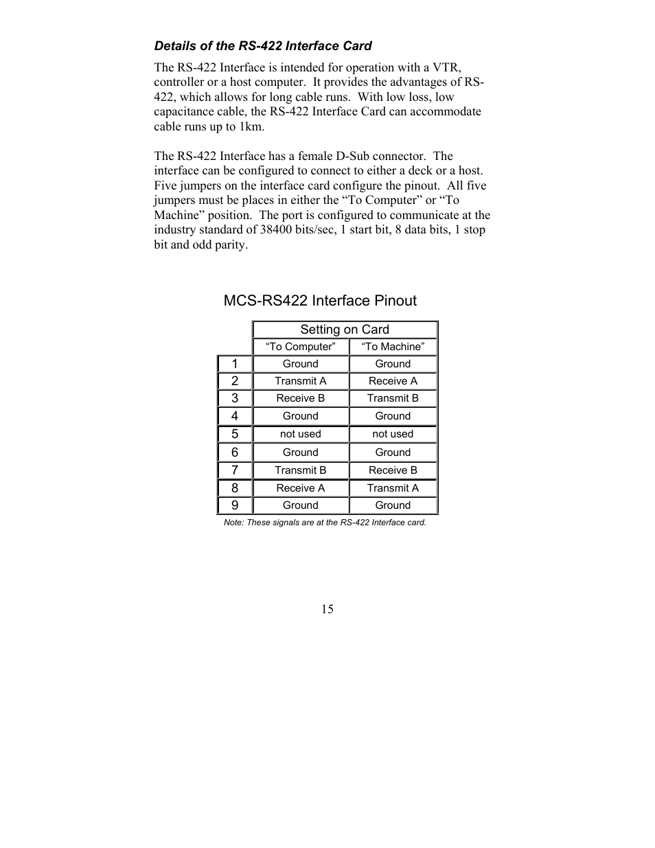 Mcs-rs422 interface pinout | JLCooper BTX Eclipse User Manual | Page 15 / 22
