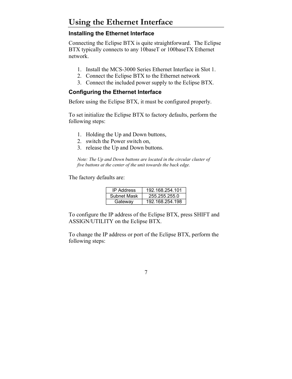 Using the ethernet interface | JLCooper BTX Eclipse User Manual | Page 7 / 22