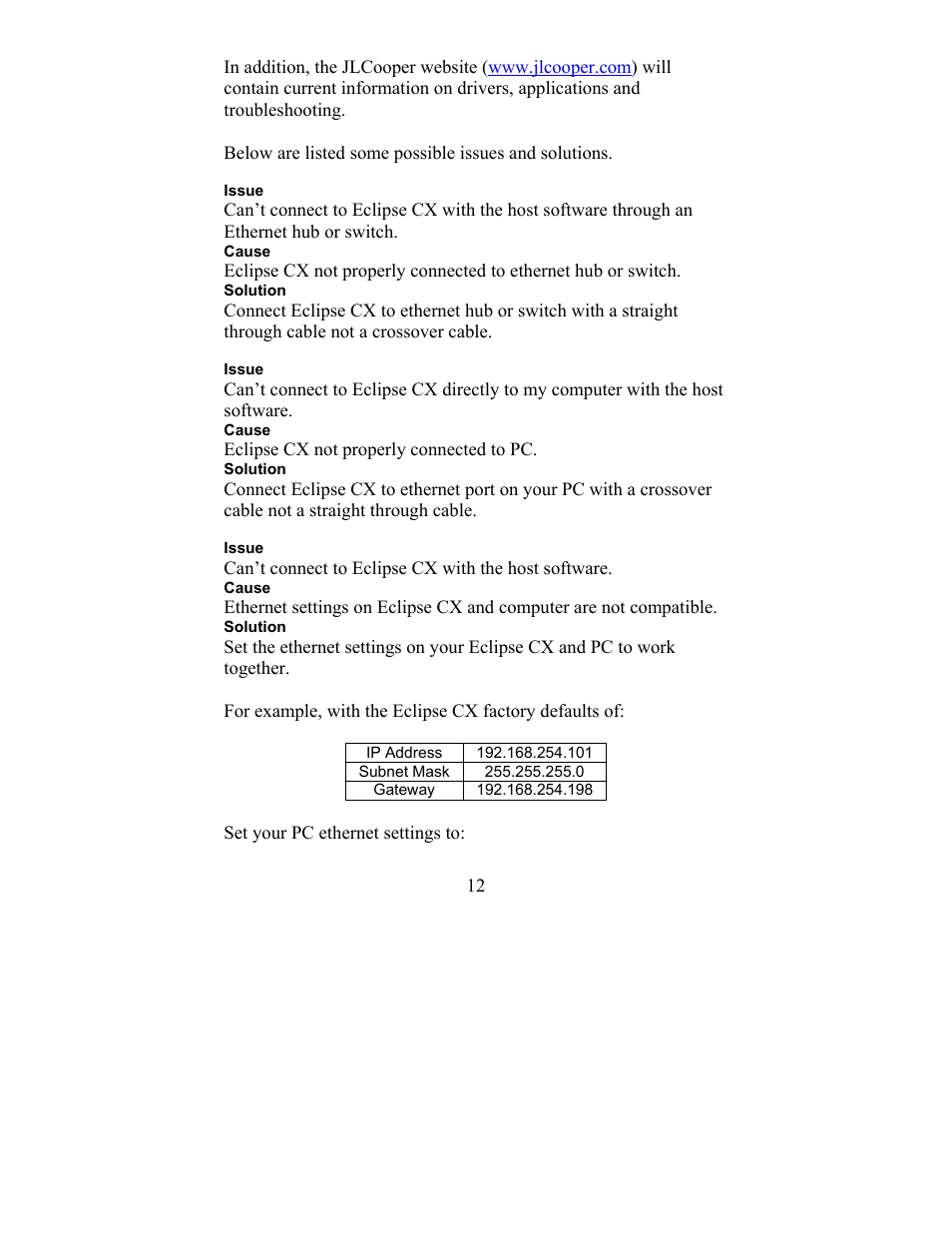 JLCooper CX Eclipse User Manual | Page 12 / 15