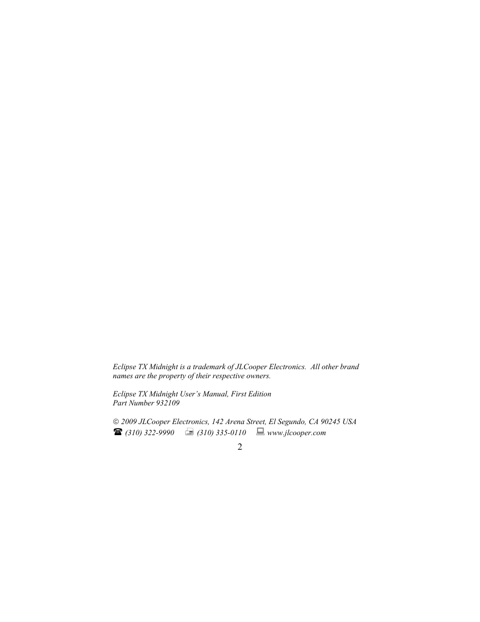 JLCooper TX Midnight Eclipse User Manual | Page 2 / 8