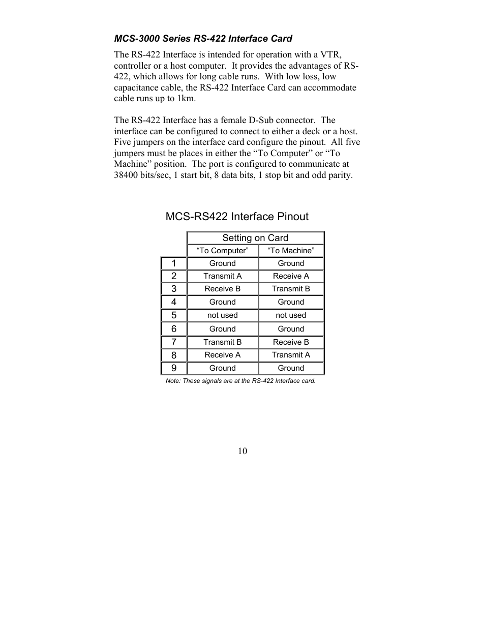 Mcs-rs422 interface pinout | JLCooper SX Midnight Eclipse User Manual | Page 10 / 21