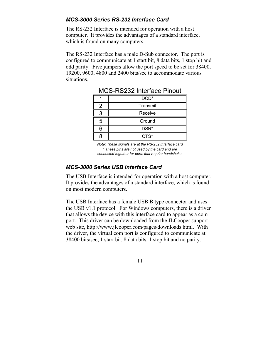 Mcs-rs232 interface pinout | JLCooper SX Midnight Eclipse User Manual | Page 11 / 21