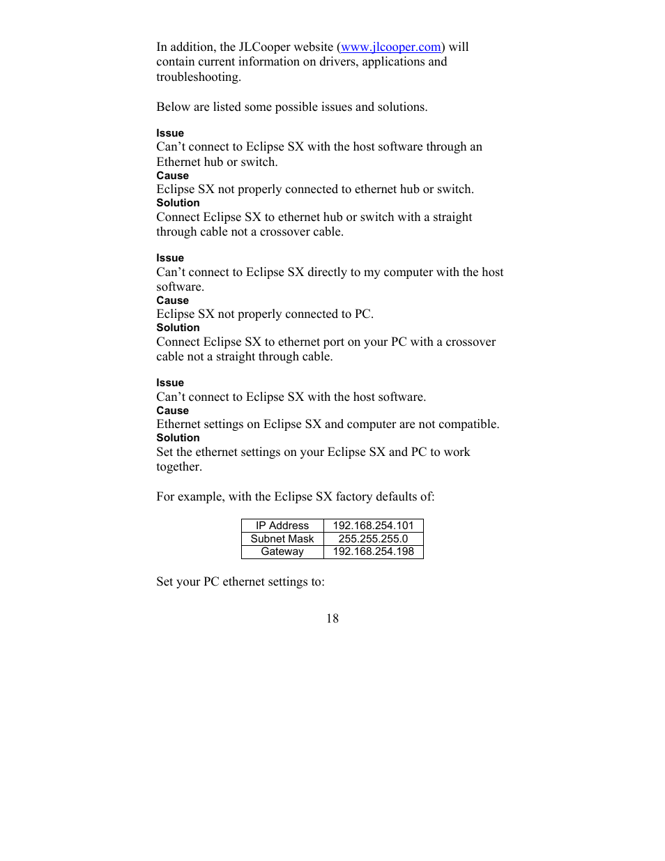 JLCooper SX Midnight Eclipse User Manual | Page 18 / 21