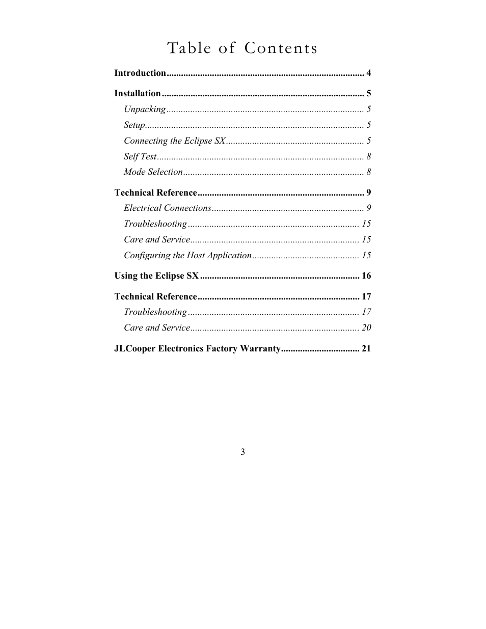 JLCooper SX Midnight Eclipse User Manual | Page 3 / 21