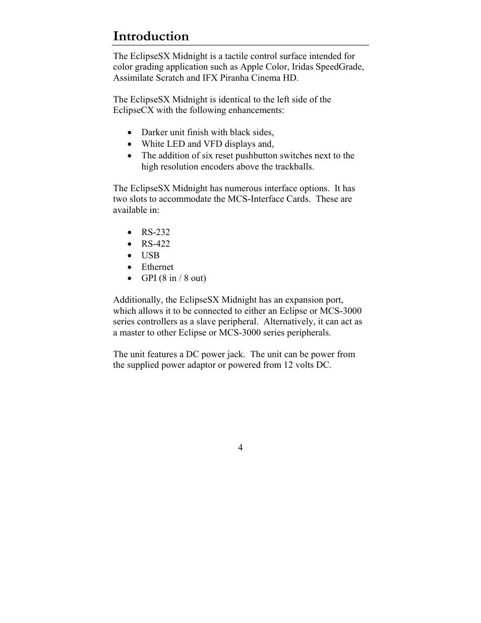 Introduction | JLCooper SX Midnight Eclipse User Manual | Page 4 / 21