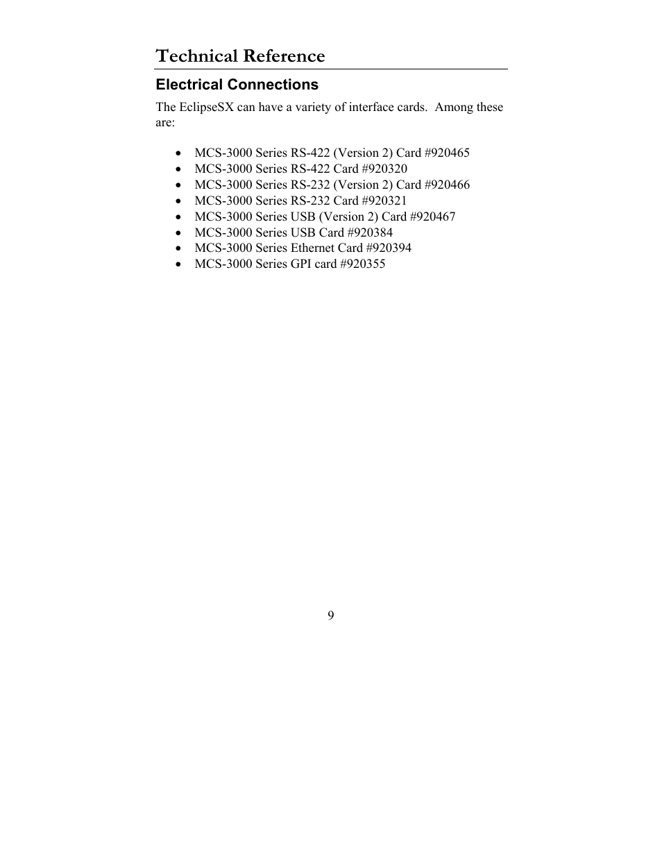 Technical reference, Electrical connections | JLCooper SX Midnight Eclipse User Manual | Page 9 / 21