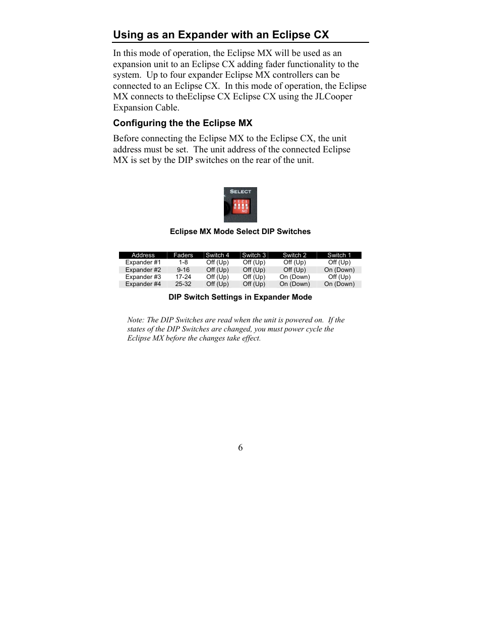 Using as an expander with an eclipse cx, Configuring the the eclipse mx | JLCooper MX Eclipse User Manual | Page 6 / 13