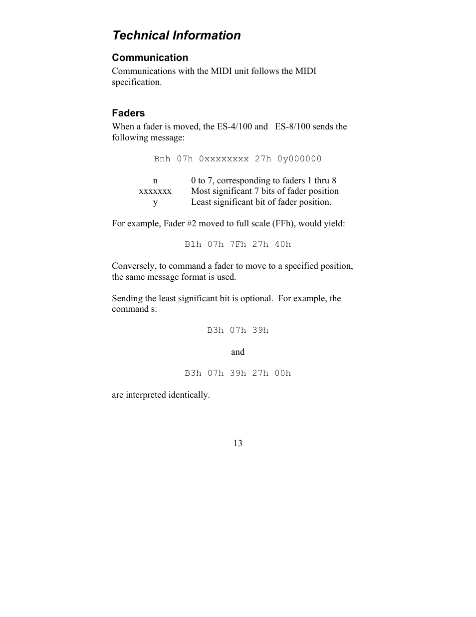 Technical information | JLCooper ES-4/100 MIDI User Manual | Page 13 / 17