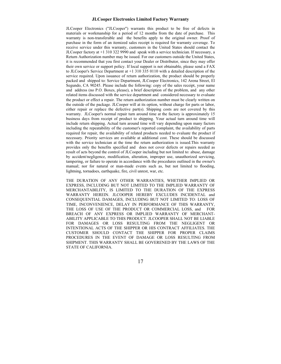 JLCooper ES-4/100 MIDI User Manual | Page 17 / 17