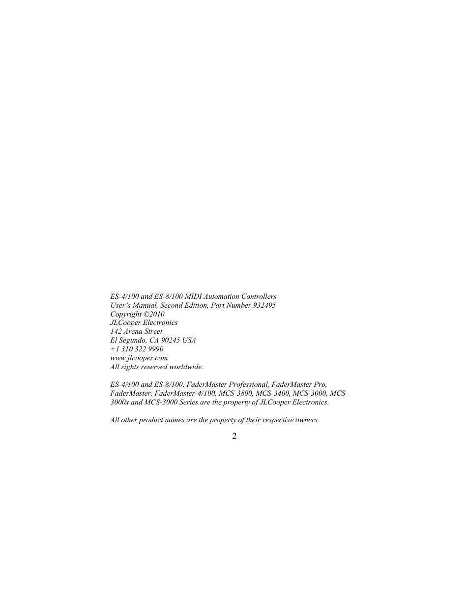 JLCooper ES-4/100 MIDI User Manual | Page 2 / 17