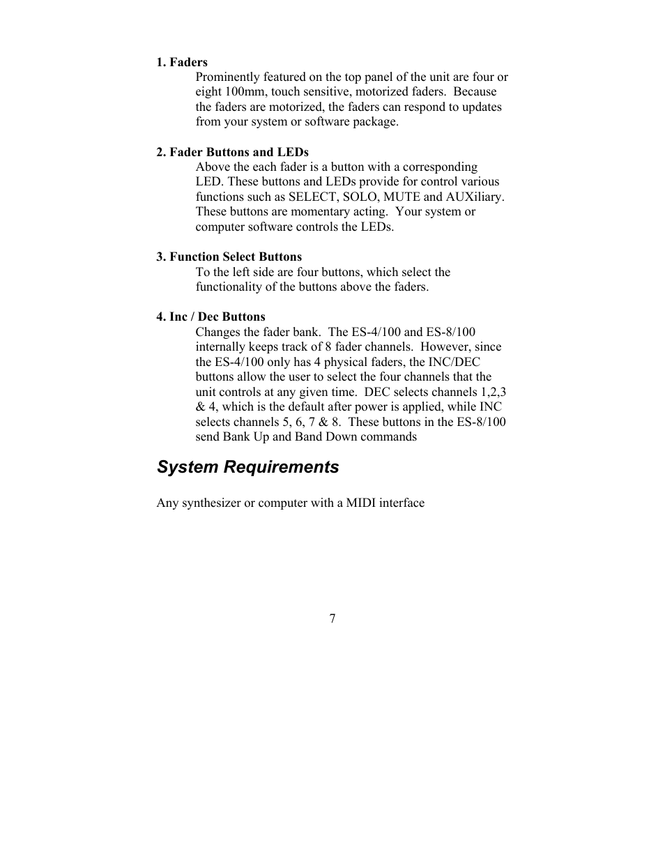 System requirements | JLCooper ES-4/100 MIDI User Manual | Page 7 / 17