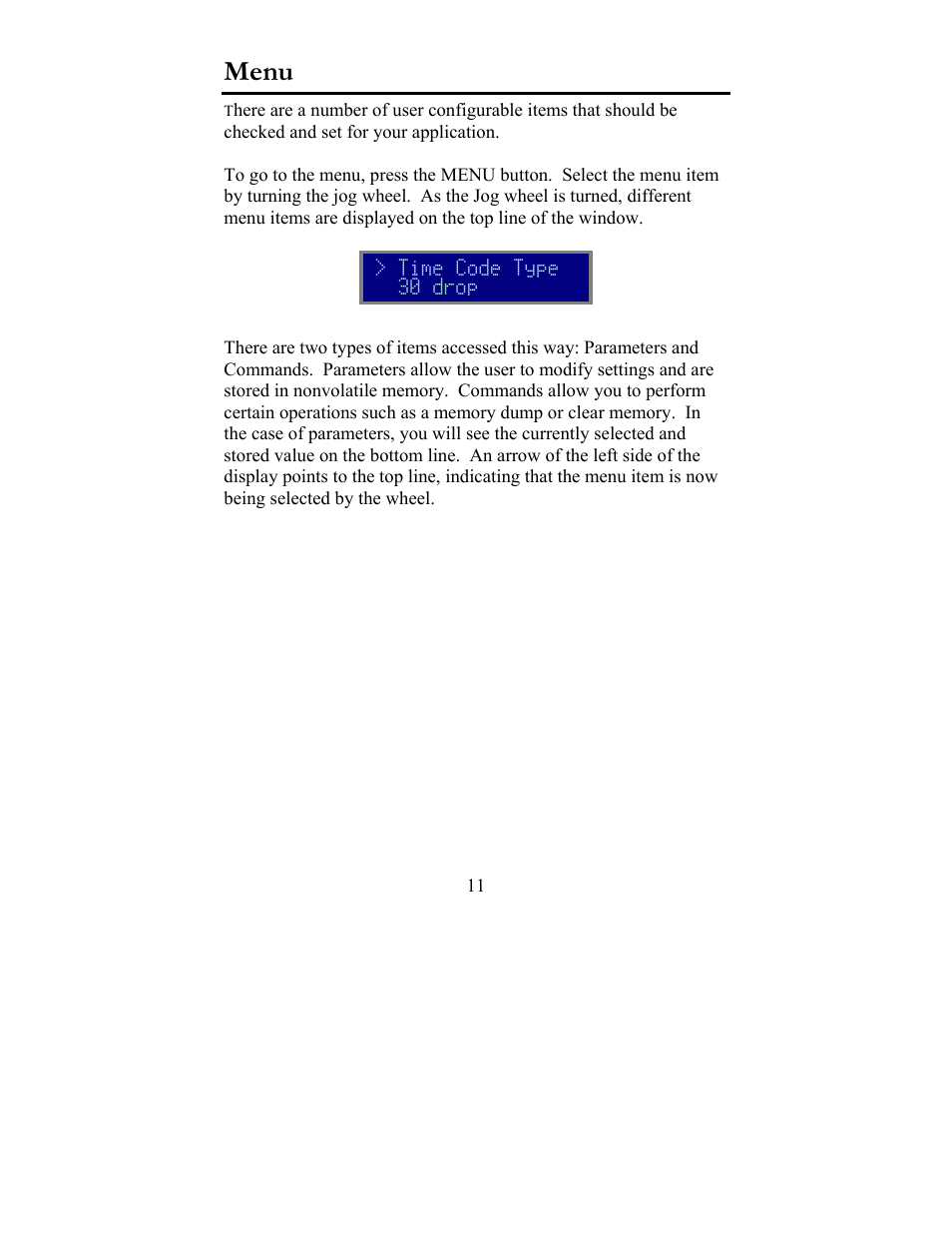 Menu | JLCooper ES-SloMoJ User Manual | Page 11 / 50