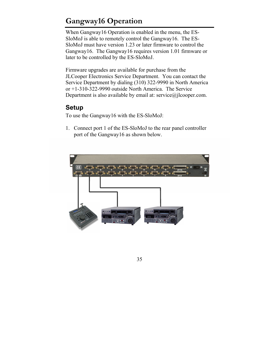 Gangway16 operation, Setup | JLCooper ES-SloMoJ User Manual | Page 35 / 50