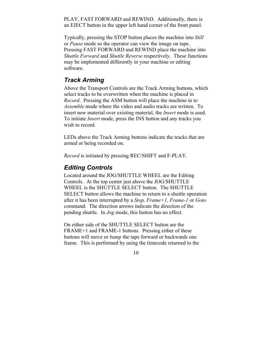Track arming editing controls | JLCooper ES-450SP User Manual | Page 10 / 17