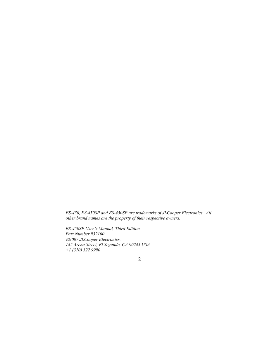 JLCooper ES-450SP User Manual | Page 2 / 17