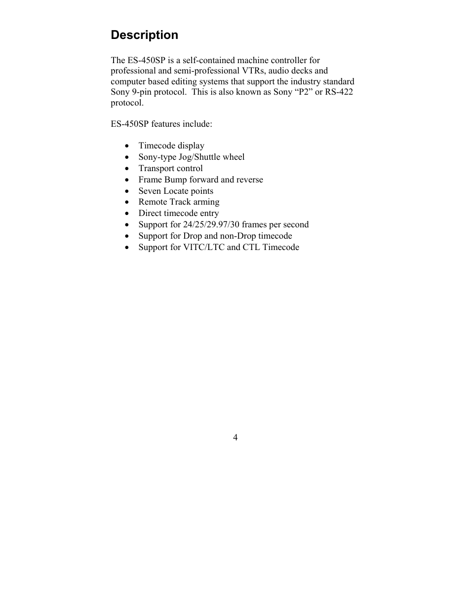 Description | JLCooper ES-450SP User Manual | Page 4 / 17