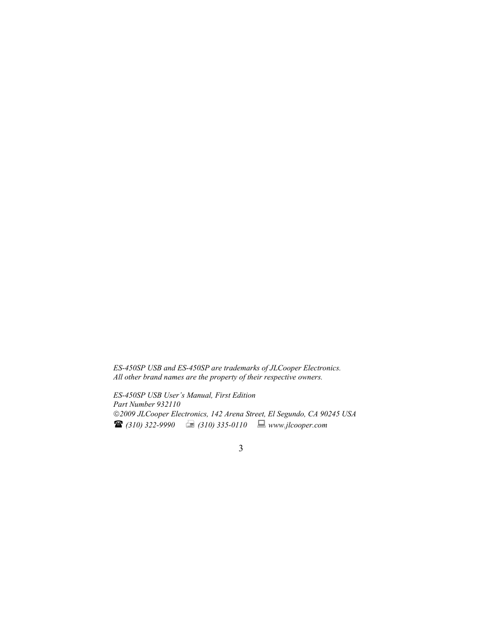 JLCooper ES-450SP USB User Manual | Page 3 / 7