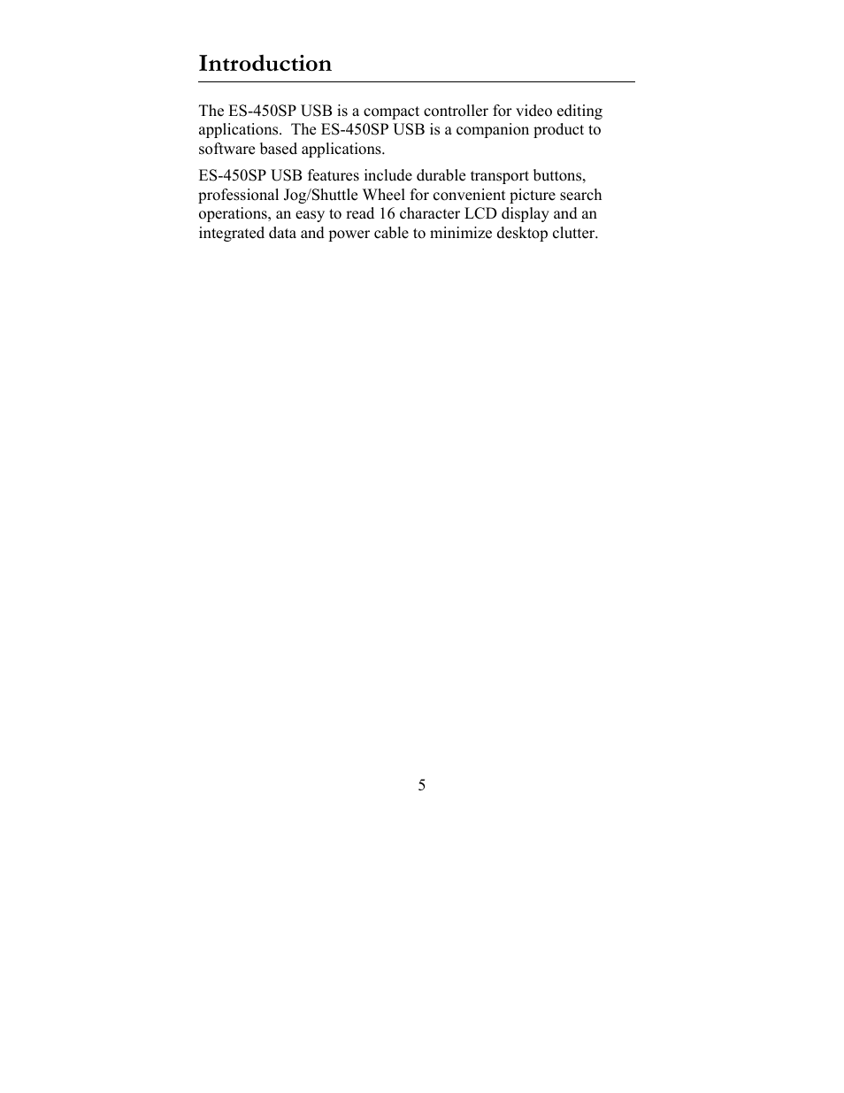 Introduction | JLCooper ES-450SP USB User Manual | Page 5 / 7