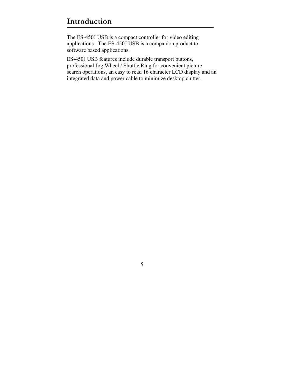 Introduction | JLCooper ES-450J_USB_User_Manual.pdf User Manual | Page 5 / 7