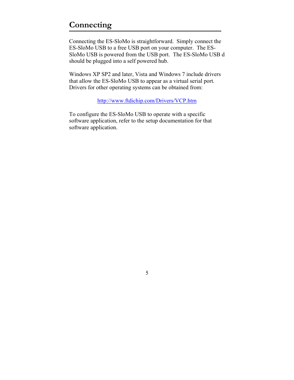 Connecting | JLCooper ES-SloMo USB User Manual | Page 5 / 6