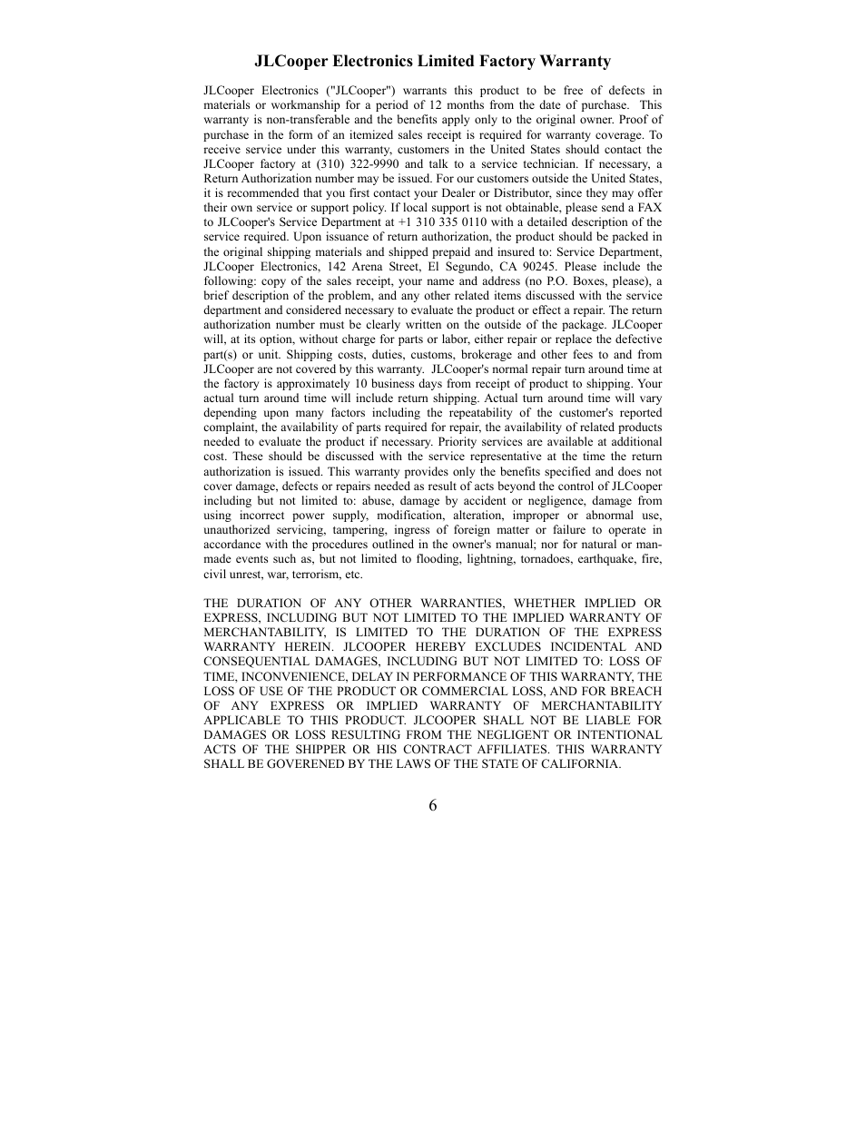 JLCooper ES-SloMo USB User Manual | Page 6 / 6