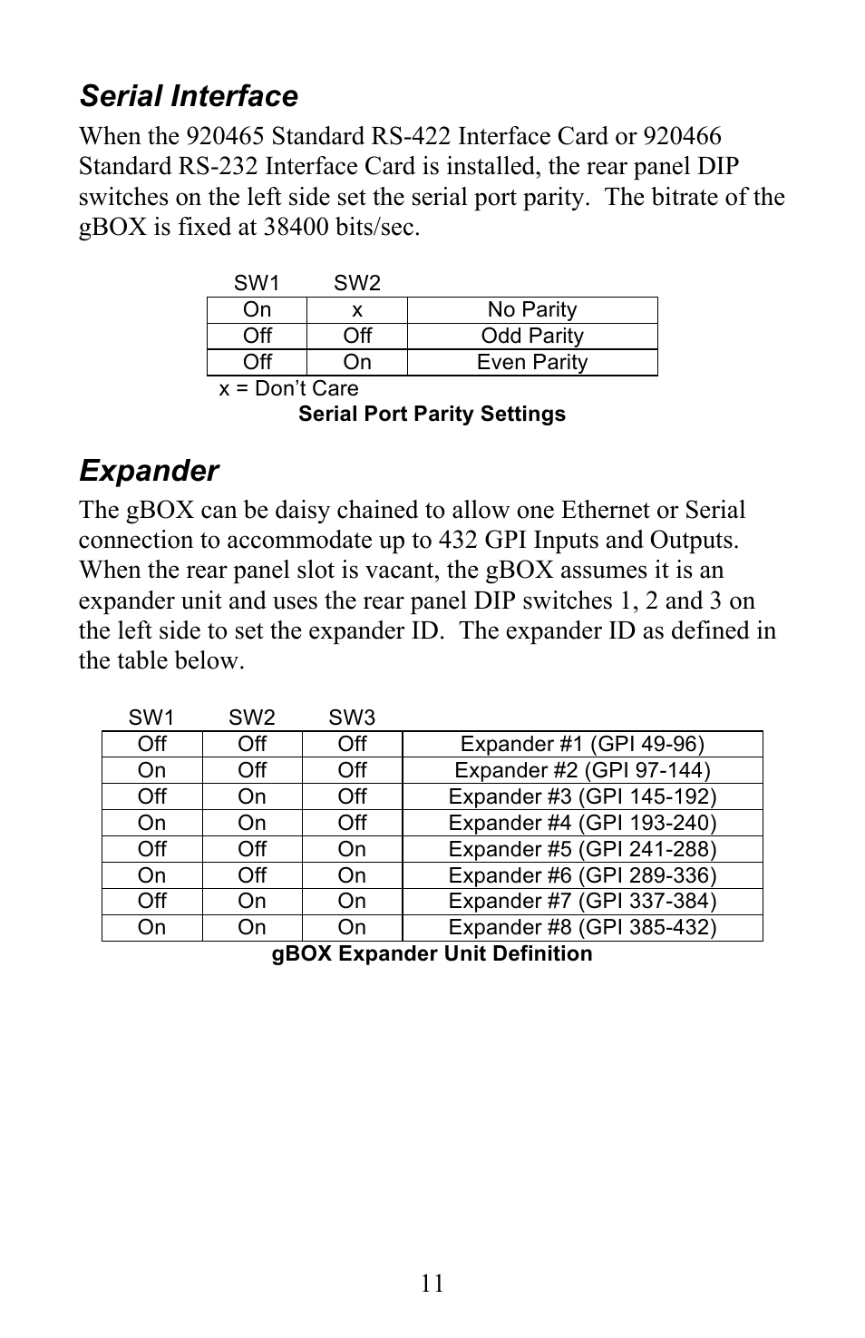 Serial interface, Expander | JLCooper gBOX User Manual | Page 11 / 24