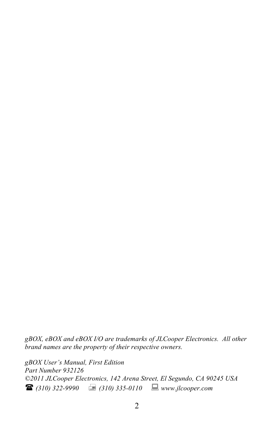 JLCooper gBOX User Manual | Page 2 / 24