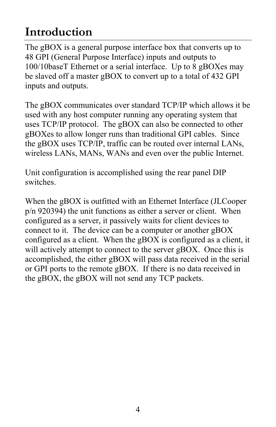 Introduction | JLCooper gBOX User Manual | Page 4 / 24