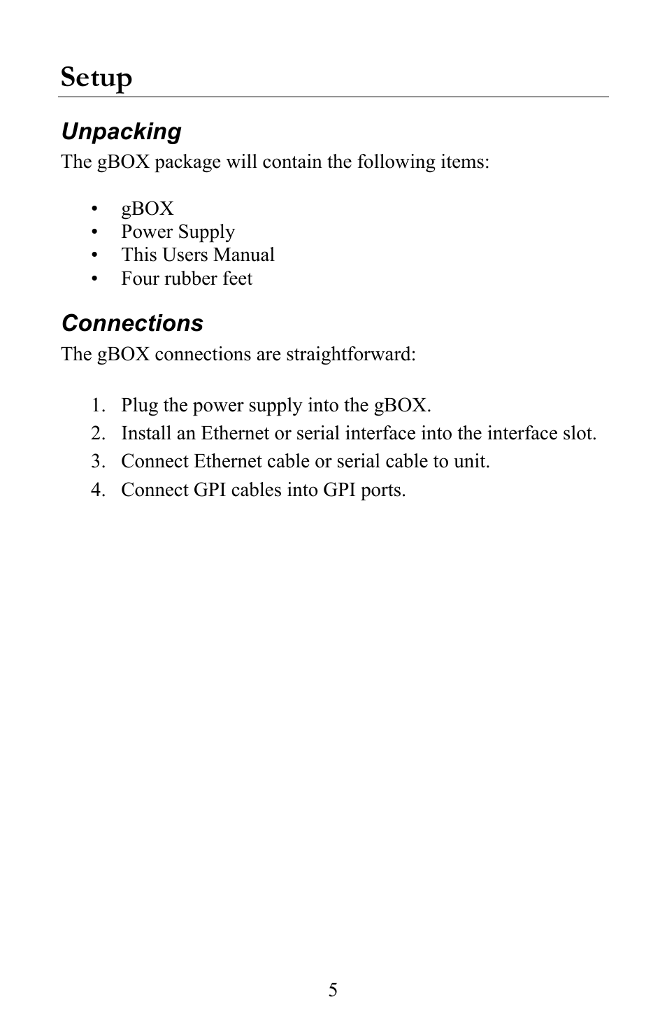 Setup | JLCooper gBOX User Manual | Page 5 / 24