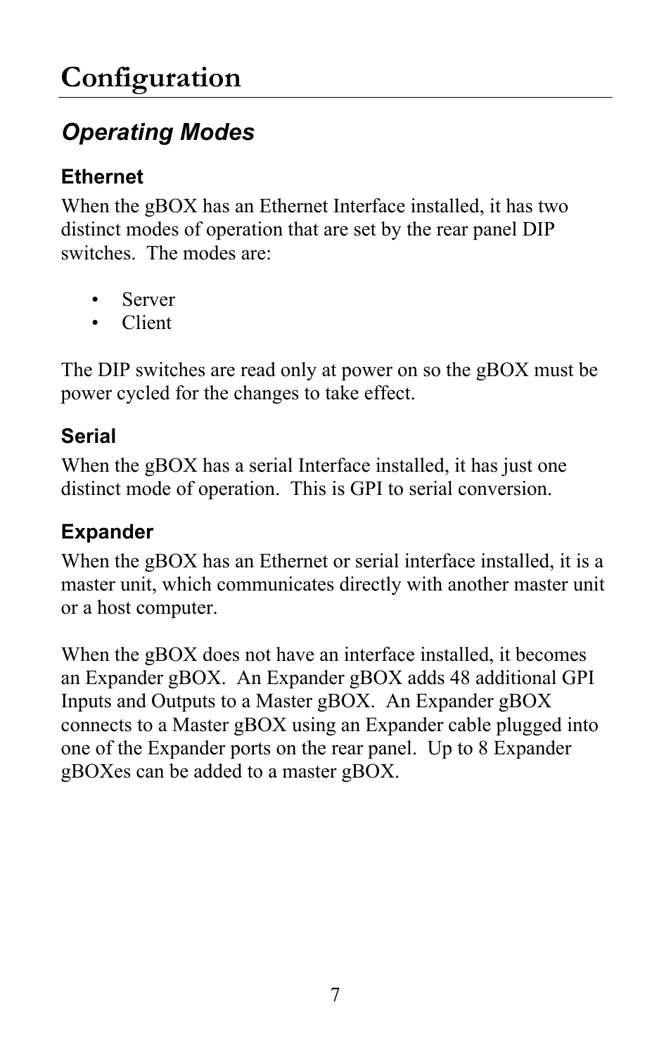 Configuration | JLCooper gBOX User Manual | Page 7 / 24