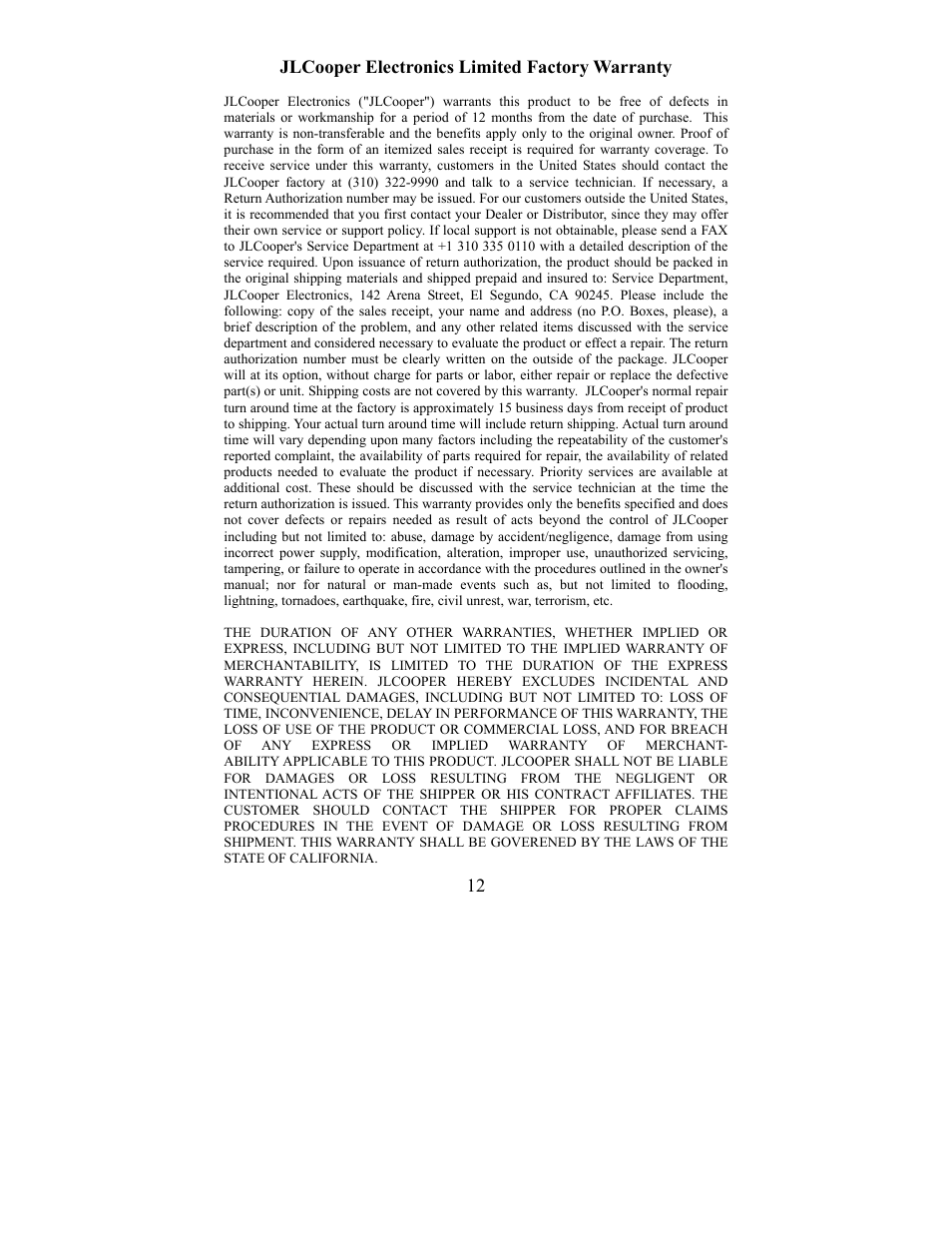 JLCooper Gangway16 User Manual | Page 12 / 12