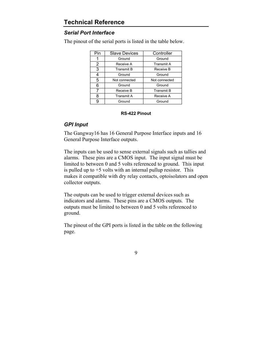 Technical reference | JLCooper Gangway16 User Manual | Page 9 / 12