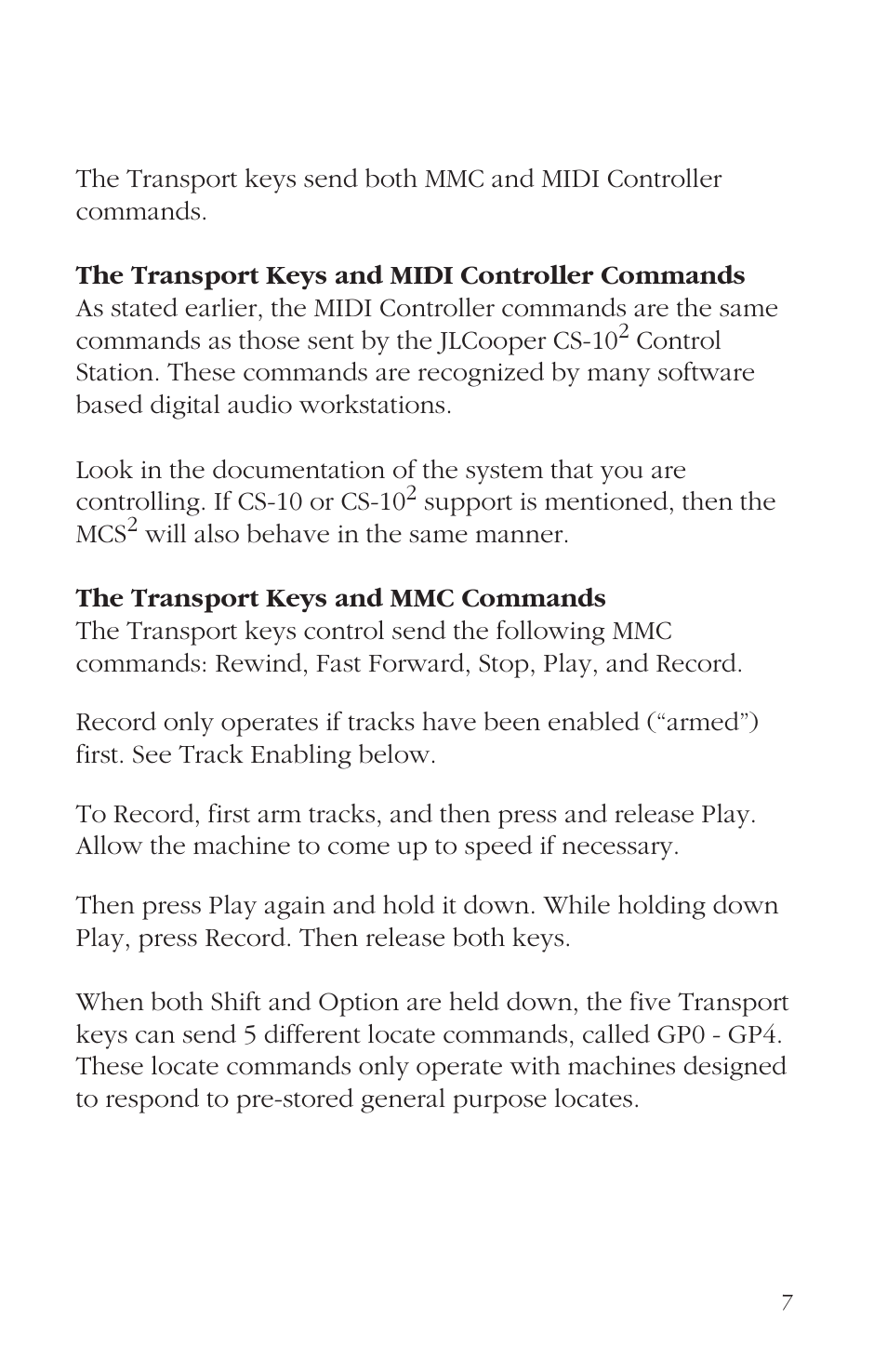 Operation | JLCooper MCS2 MIDI User Manual | Page 7 / 19