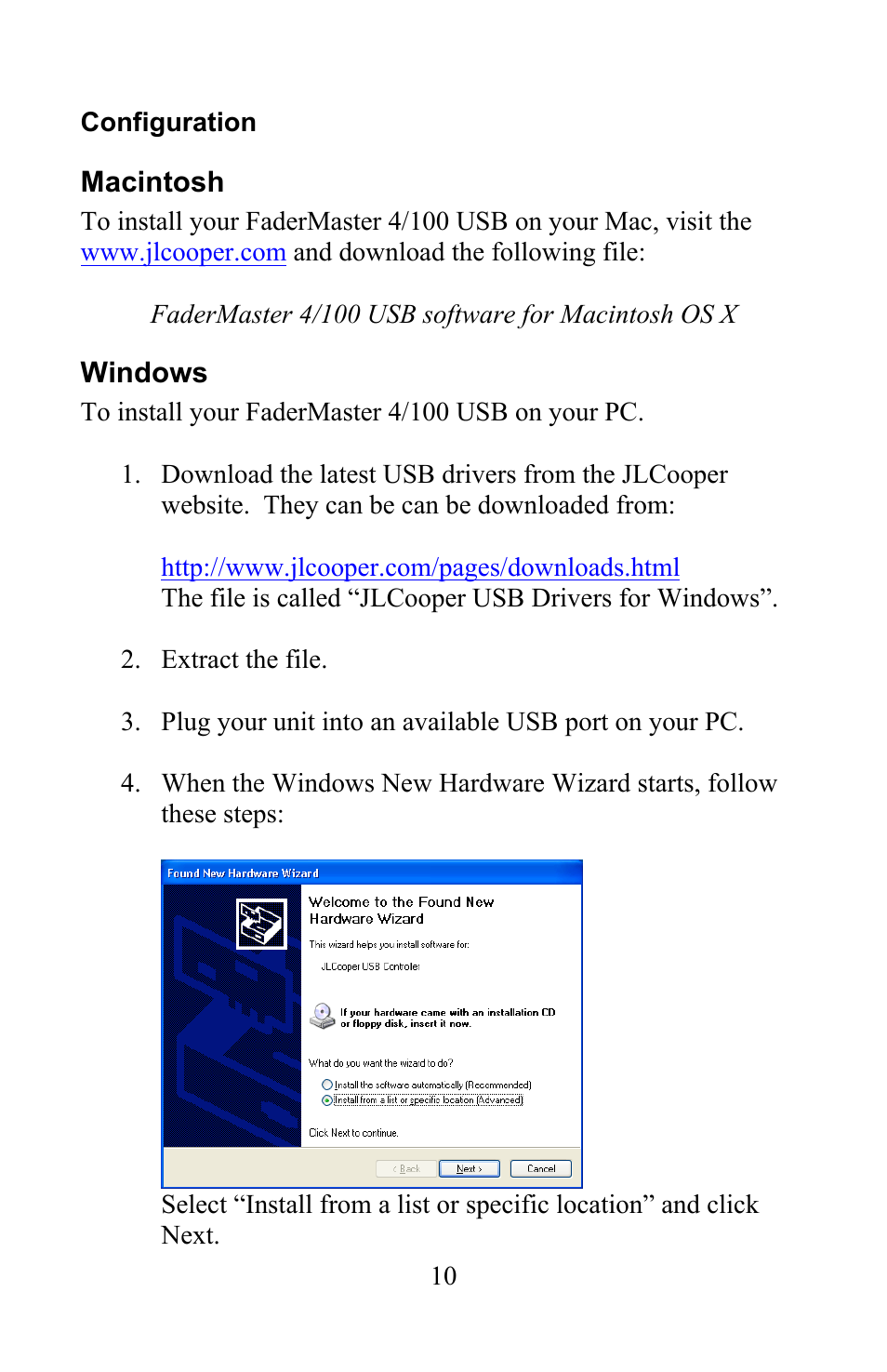 JLCooper 4/100 USB FaderMaster User Manual | Page 10 / 26