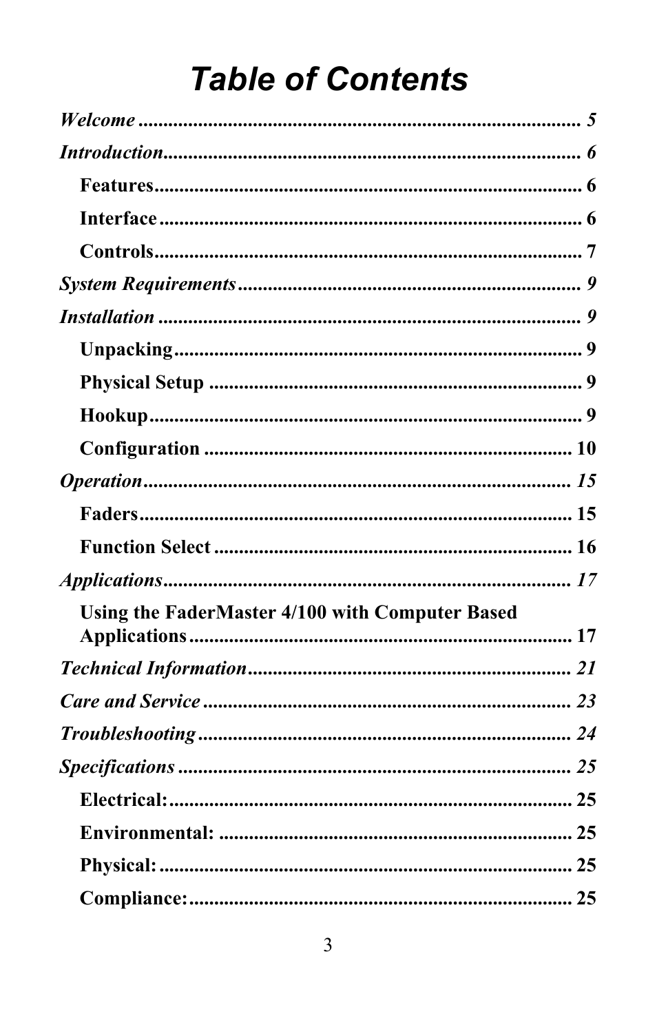 JLCooper 4/100 USB FaderMaster User Manual | Page 3 / 26