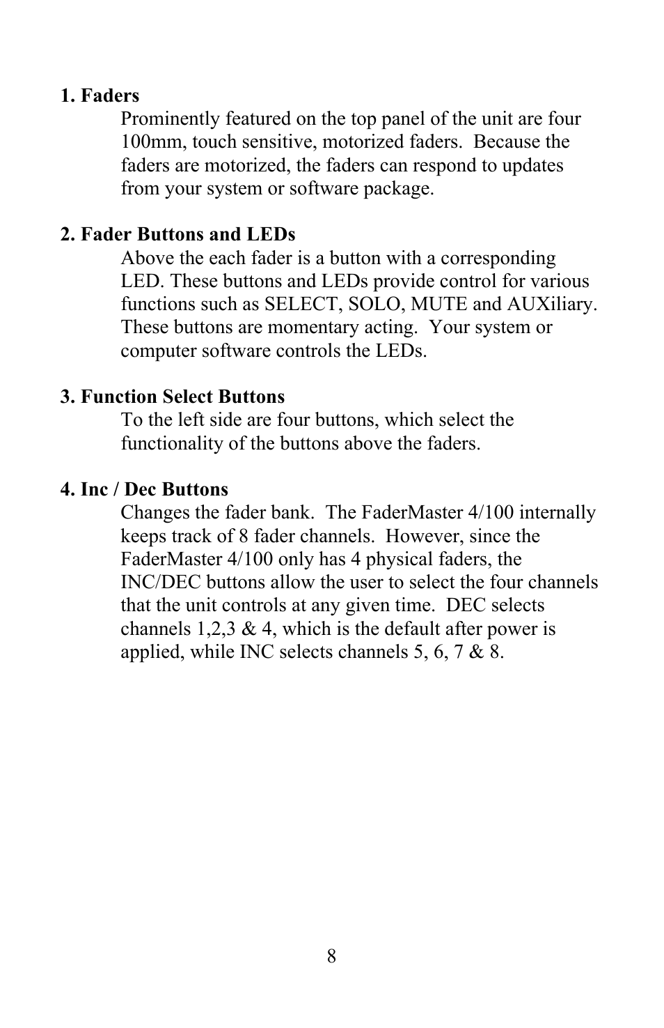 JLCooper 4/100 USB FaderMaster User Manual | Page 8 / 26