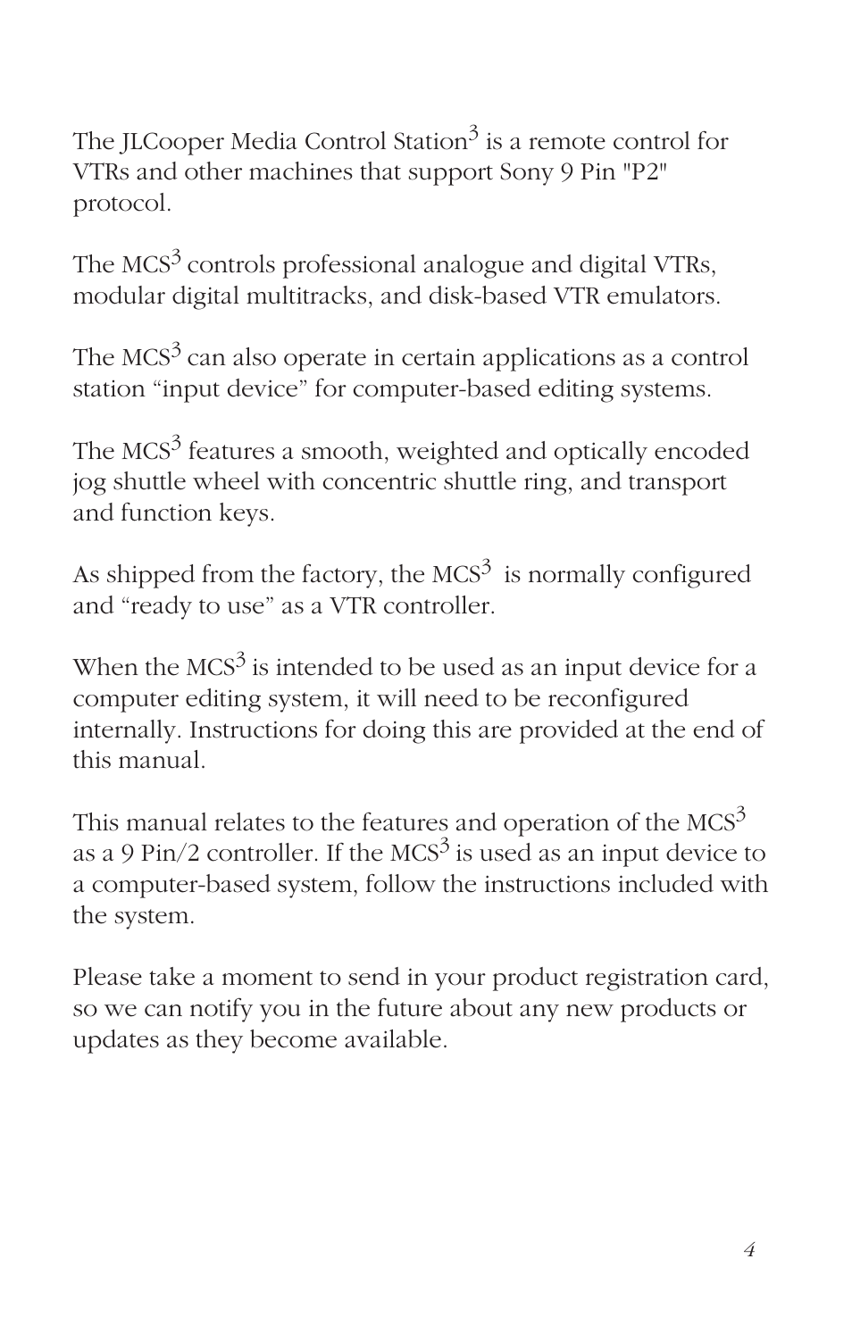 Introduction | JLCooper MCS3 9 Pin User Manual | Page 4 / 12