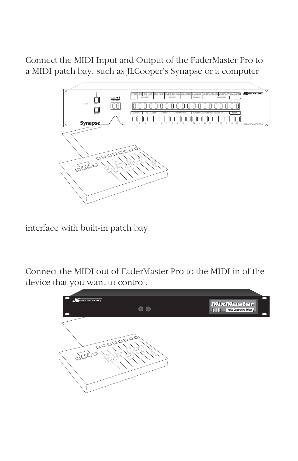 Hookup, Mixmaster, Synapse | JLCooper FaderMaster Pro User Manual | Page 13 / 78