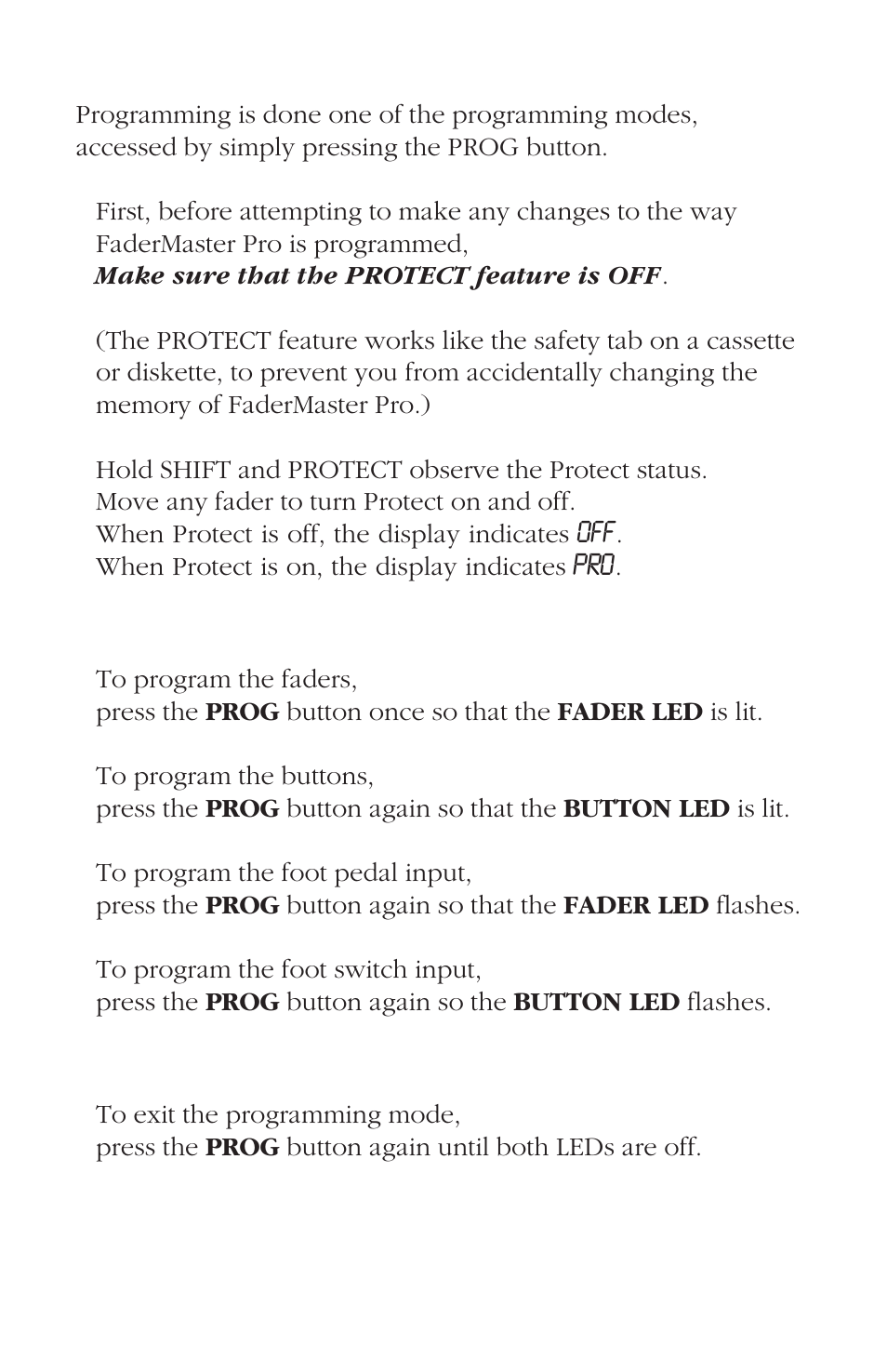 Programming fadermaster pro, Entering programming modes, Exiting programming modes | JLCooper FaderMaster Pro User Manual | Page 19 / 78