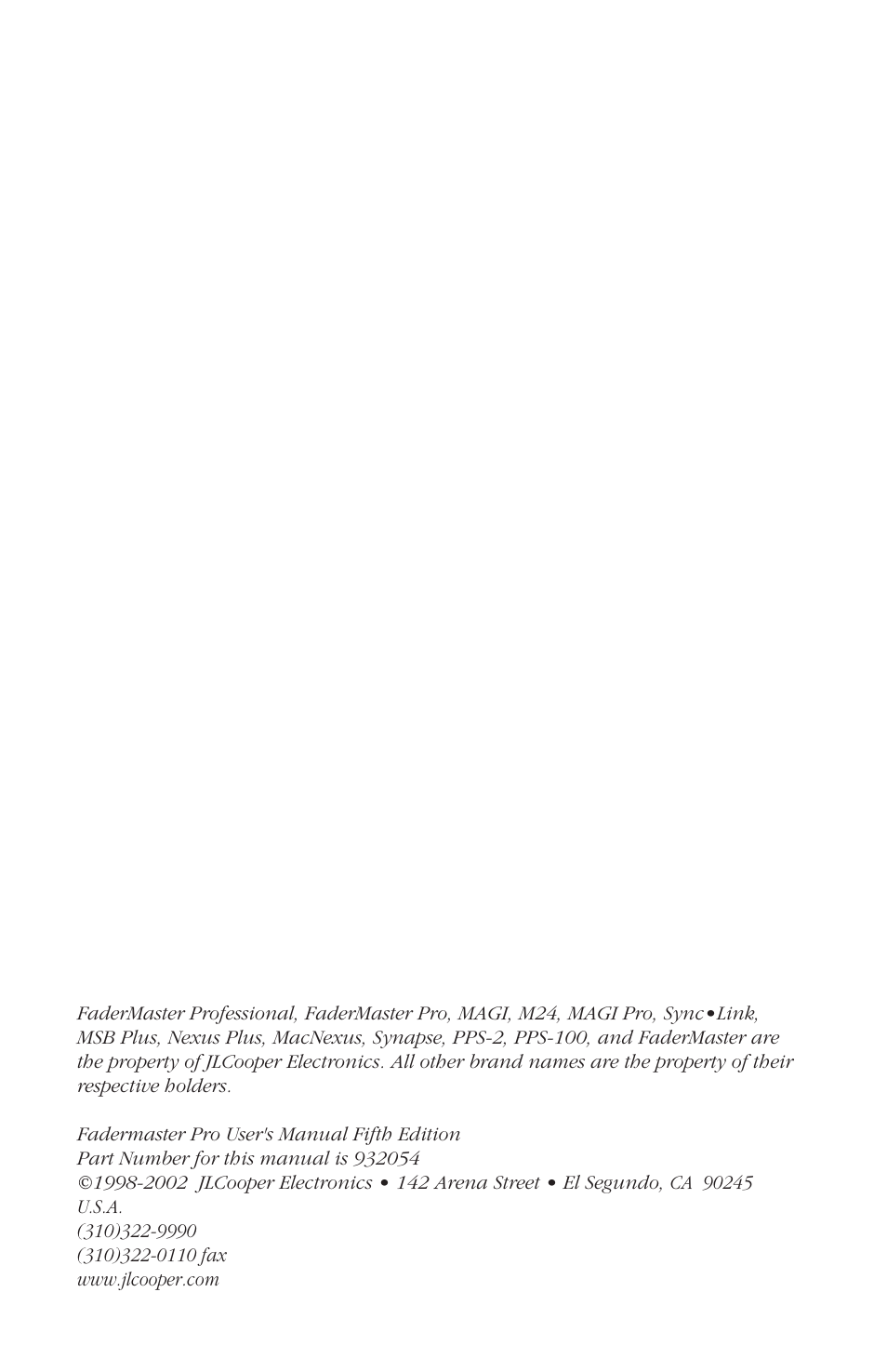 JLCooper FaderMaster Pro User Manual | Page 2 / 78