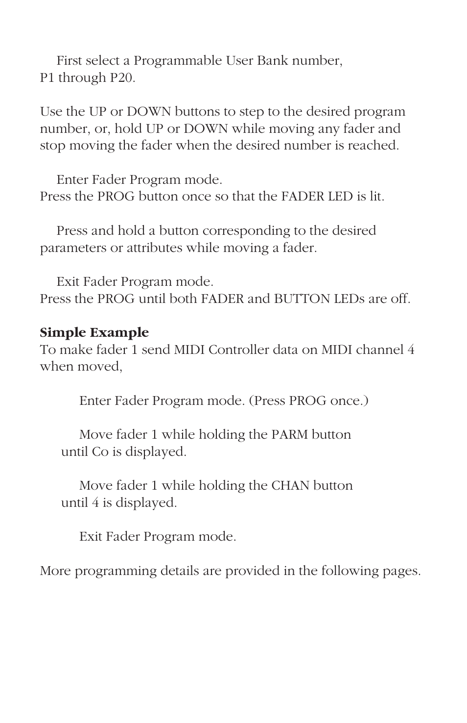 Programming faders (in general) | JLCooper FaderMaster Pro User Manual | Page 20 / 78