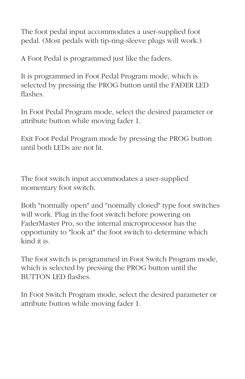 Programming the foot pedal, Programming the foot switch | JLCooper FaderMaster Pro User Manual | Page 33 / 78