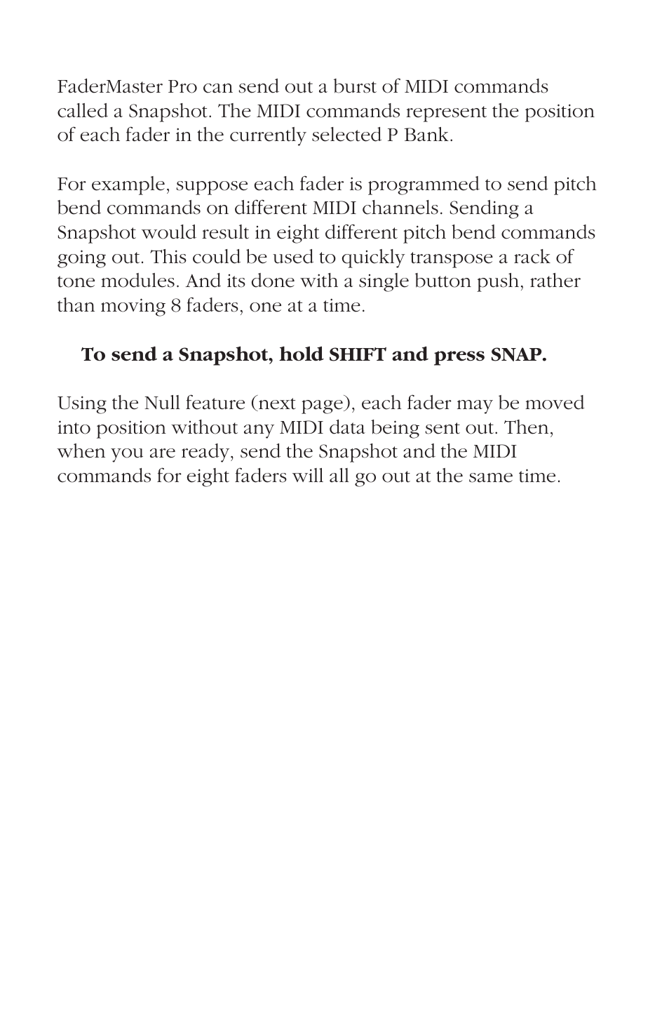 Snapshot function (in the p banks) | JLCooper FaderMaster Pro User Manual | Page 35 / 78