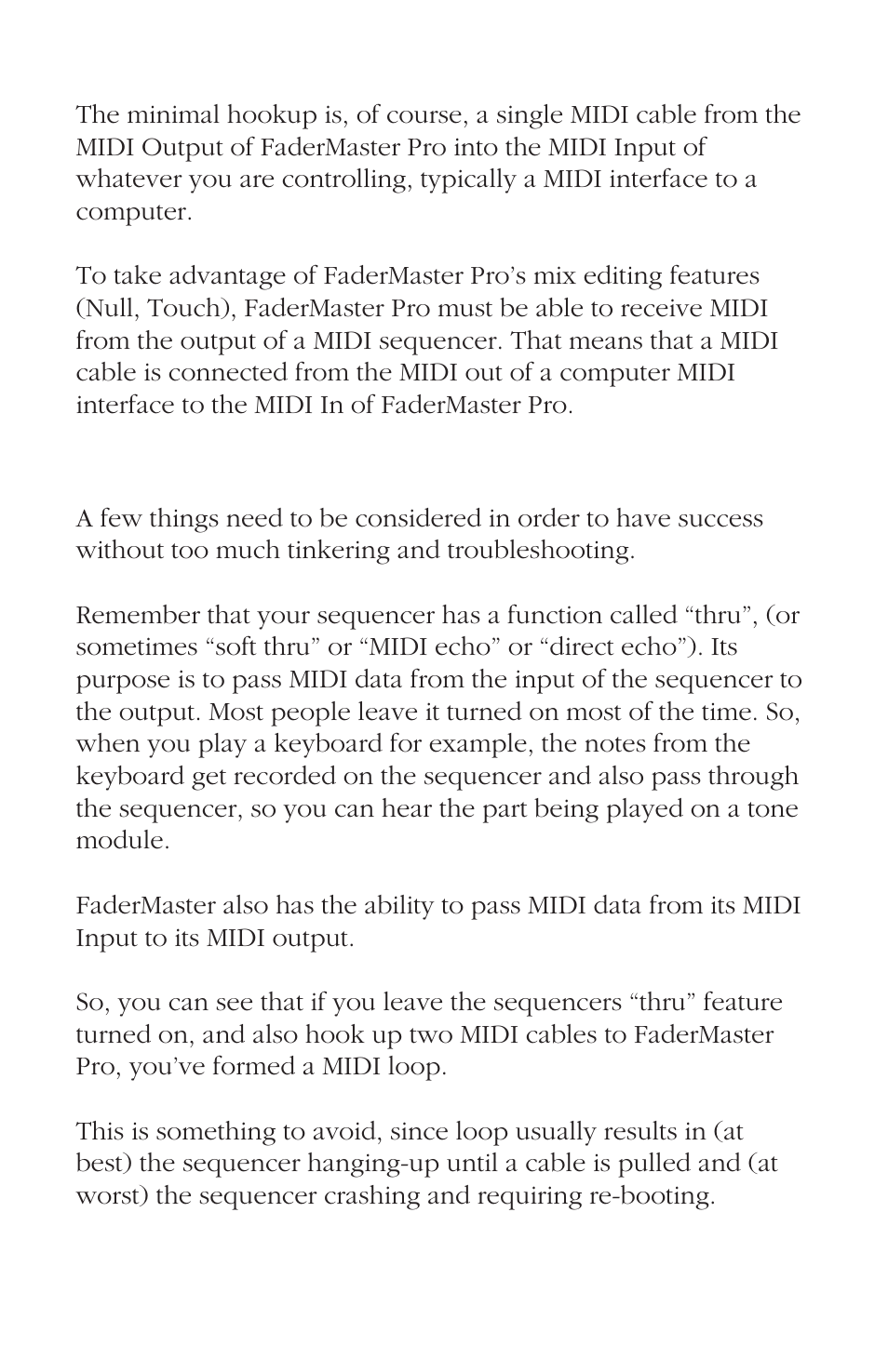Automation hookup considerations, Avoiding midi loops | JLCooper FaderMaster Pro User Manual | Page 41 / 78