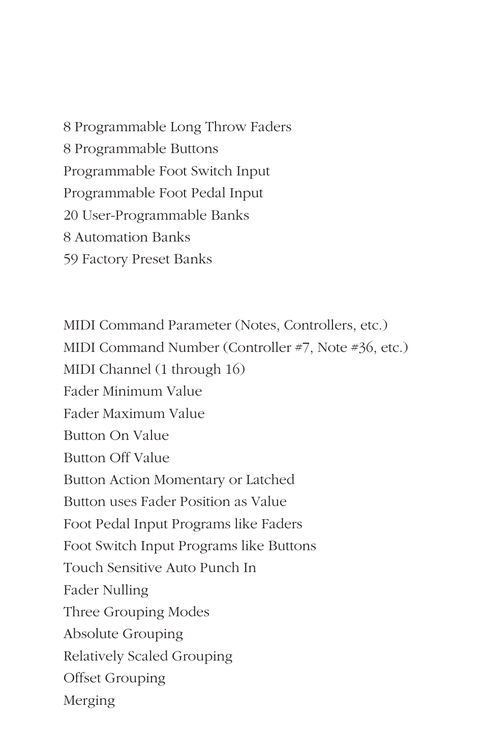 Fadermaster professional features | JLCooper FaderMaster Pro User Manual | Page 5 / 78