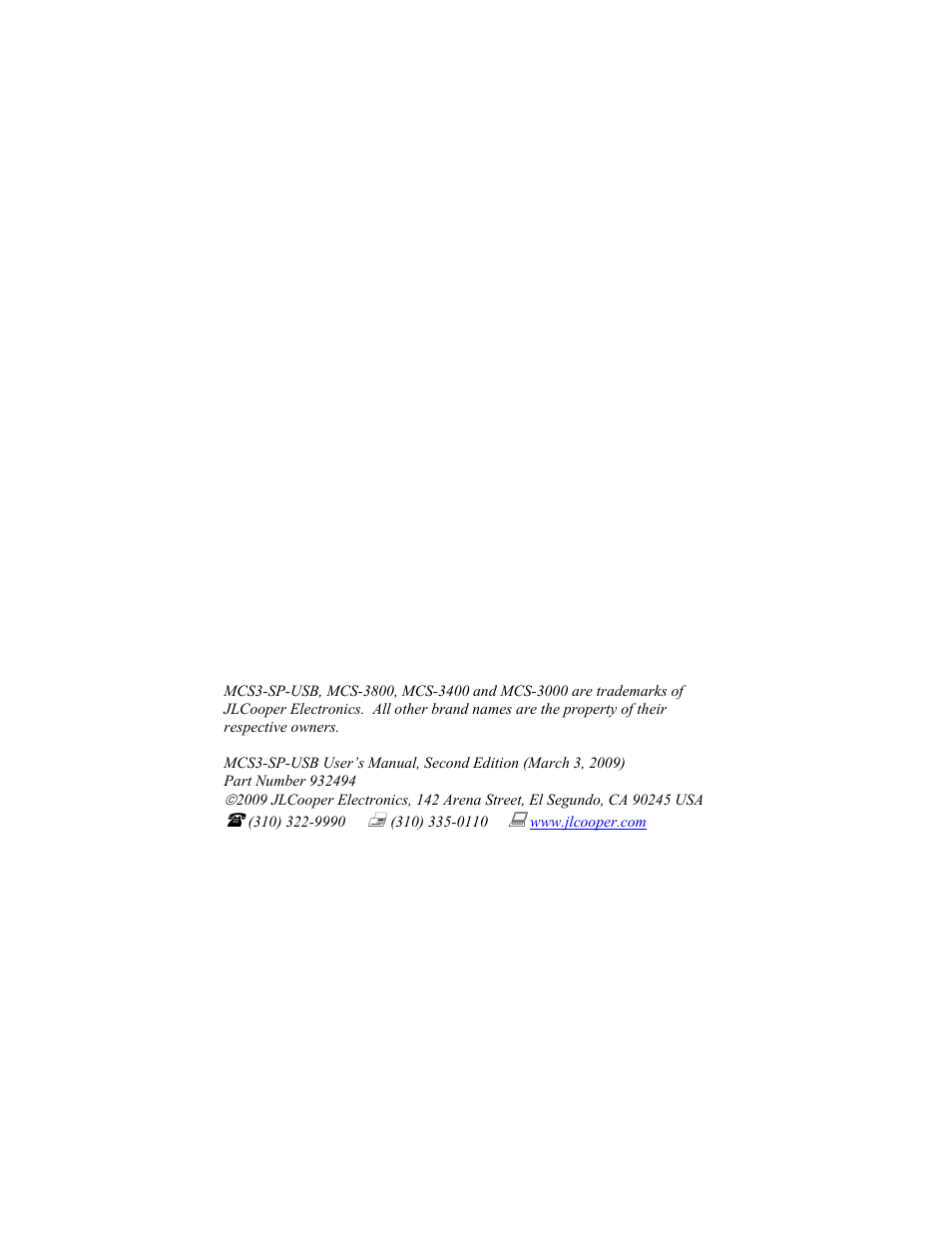 JLCooper MCS3SP-USB User Manual | Page 2 / 4