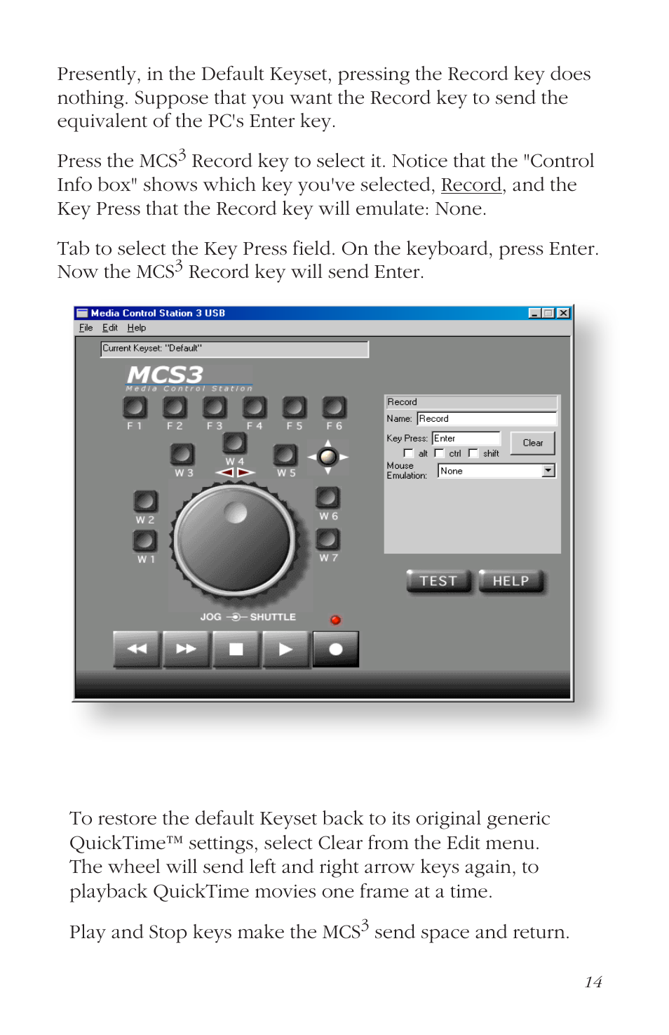 Restoring the default keyset using clear | JLCooper MCS3 USB User Manual | Page 14 / 39