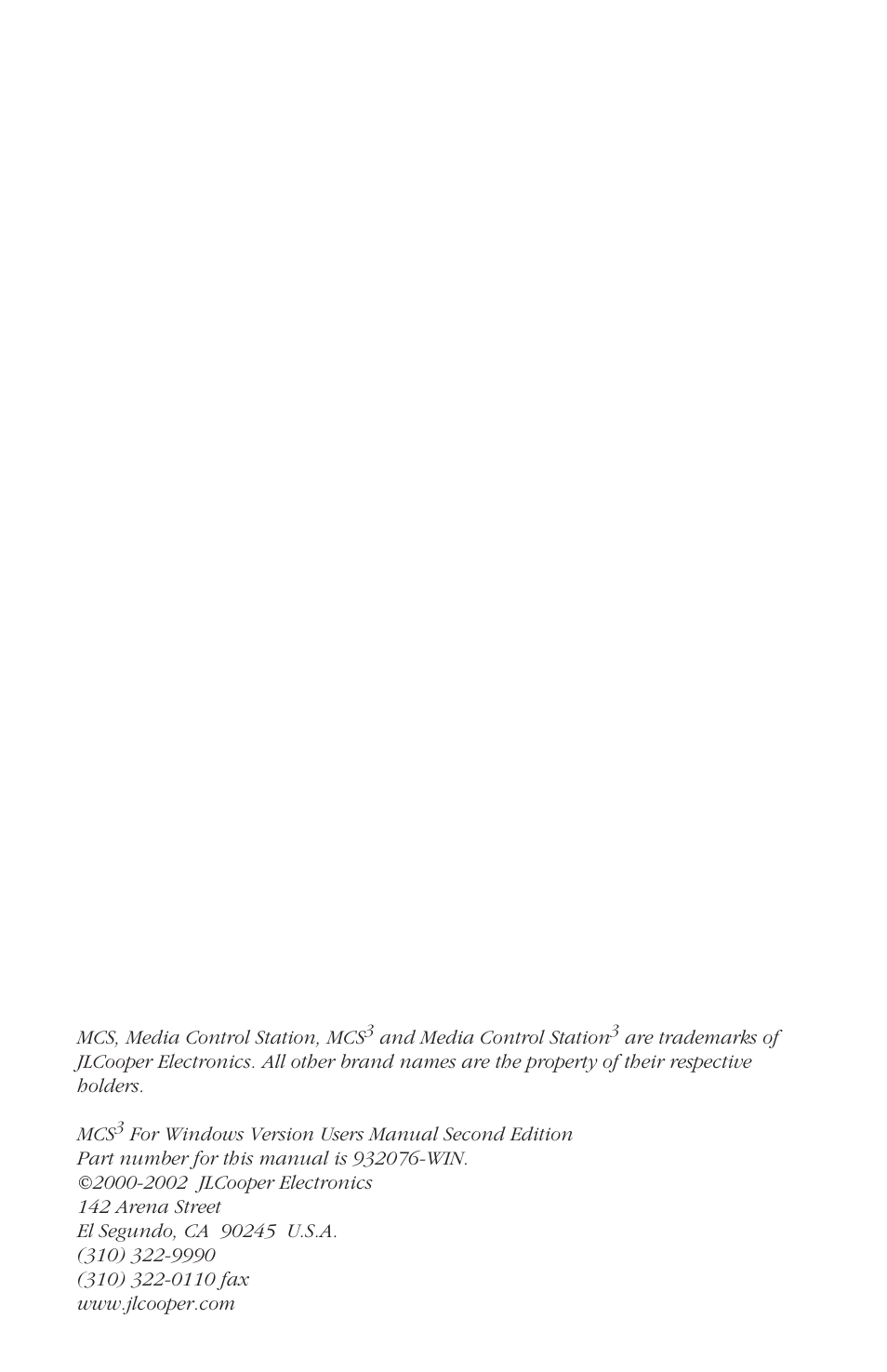 JLCooper MCS3 USB User Manual | Page 2 / 39