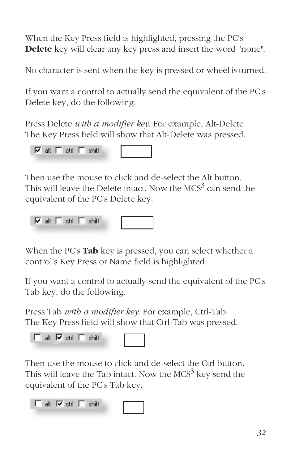 About delete and tab | JLCooper MCS3 USB User Manual | Page 32 / 39