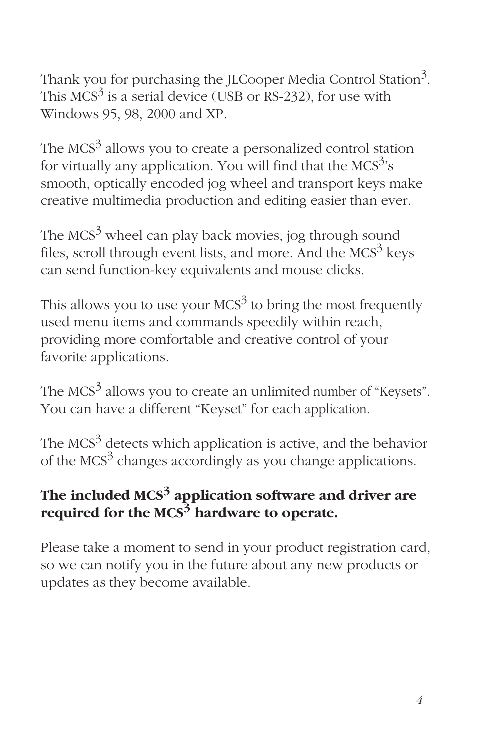 Introduction | JLCooper MCS3 USB User Manual | Page 4 / 39